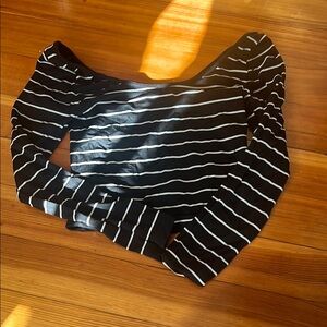 Black and White Off Shoulder Striped Long Sleeve Top